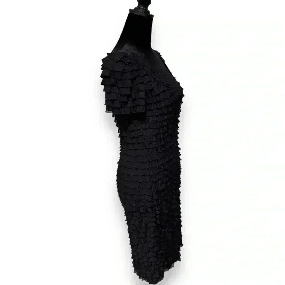 Betsy Johnson P Black Short Sleeve Ruffled Scoop Neck Bodycon Girly Minidress - Picture 16 of 16